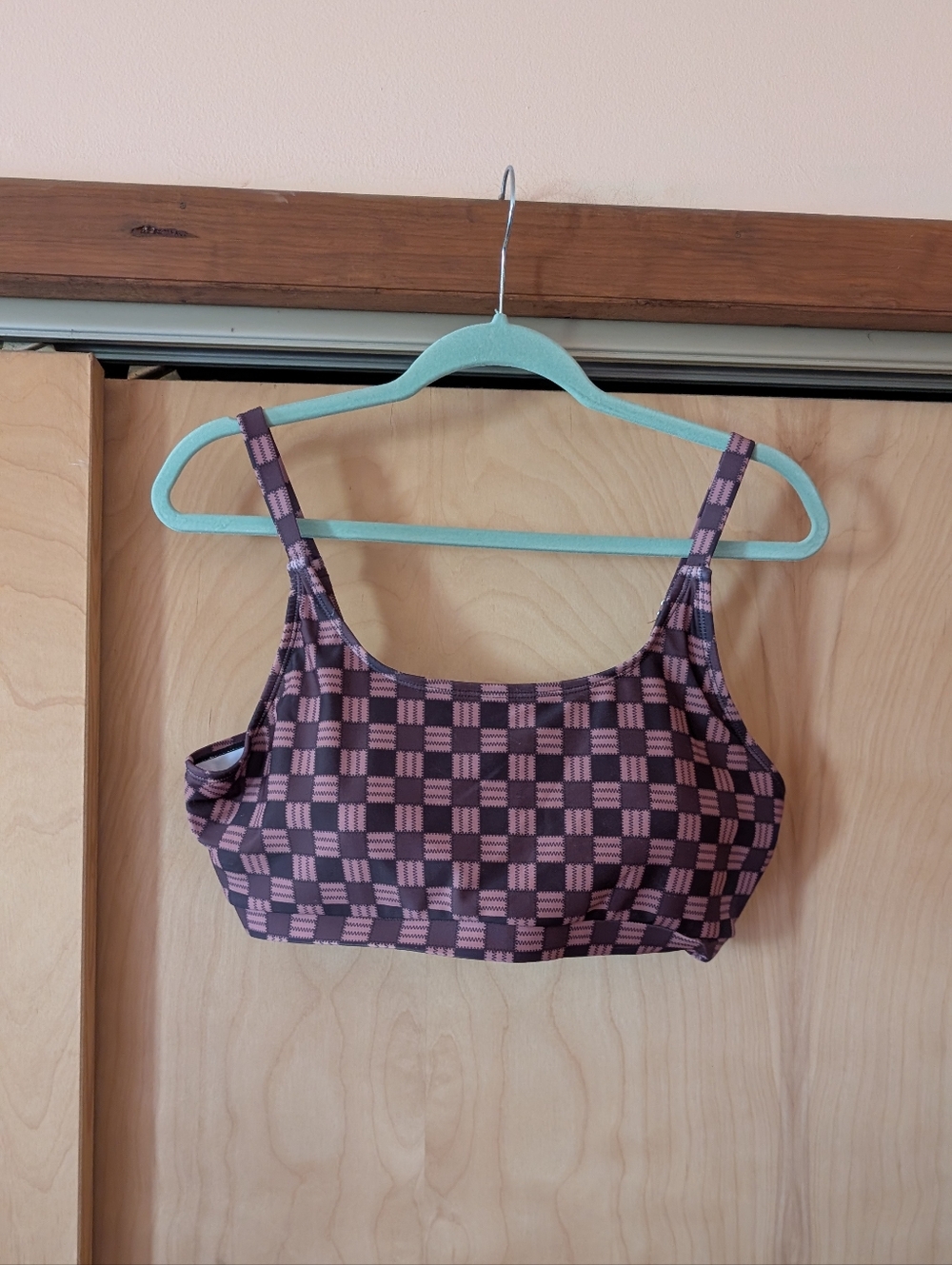 Checkered Pink and Brown Bikini Set
